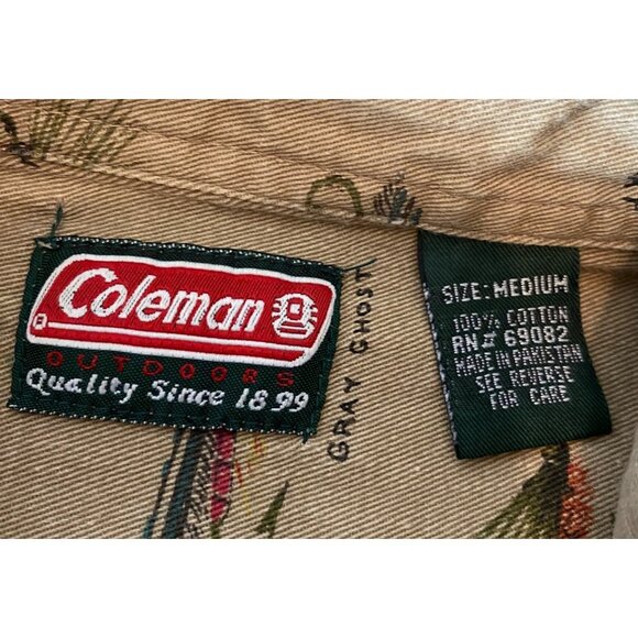 Coleman Outdoors Fly Fishing Beige Long Sleeve Button-Up Shirt Size Medium - Picture 3 of 10